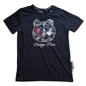 Philipp Plein Paris Teddy Bear Men’s Platinum Cut Black Graphic T-Shirt 2XL